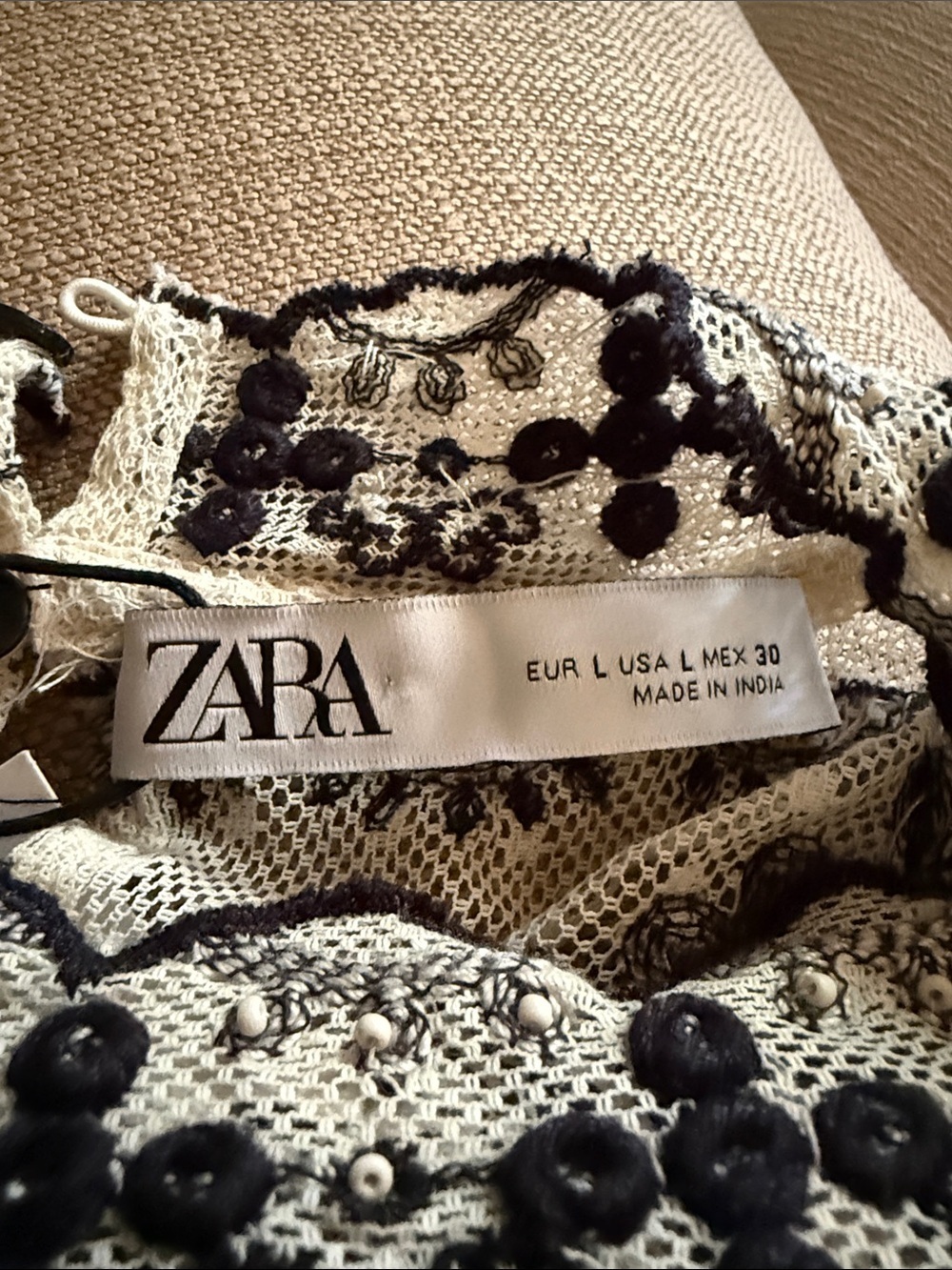 Zara Limited Edition Embroidered Cream Mini Dress size L - Picture 5 of 6